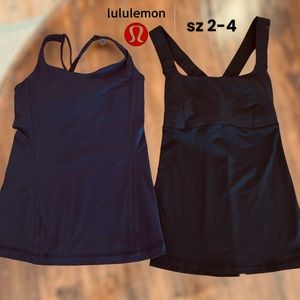 Lululemon black and dark purple wkout tanks (2)